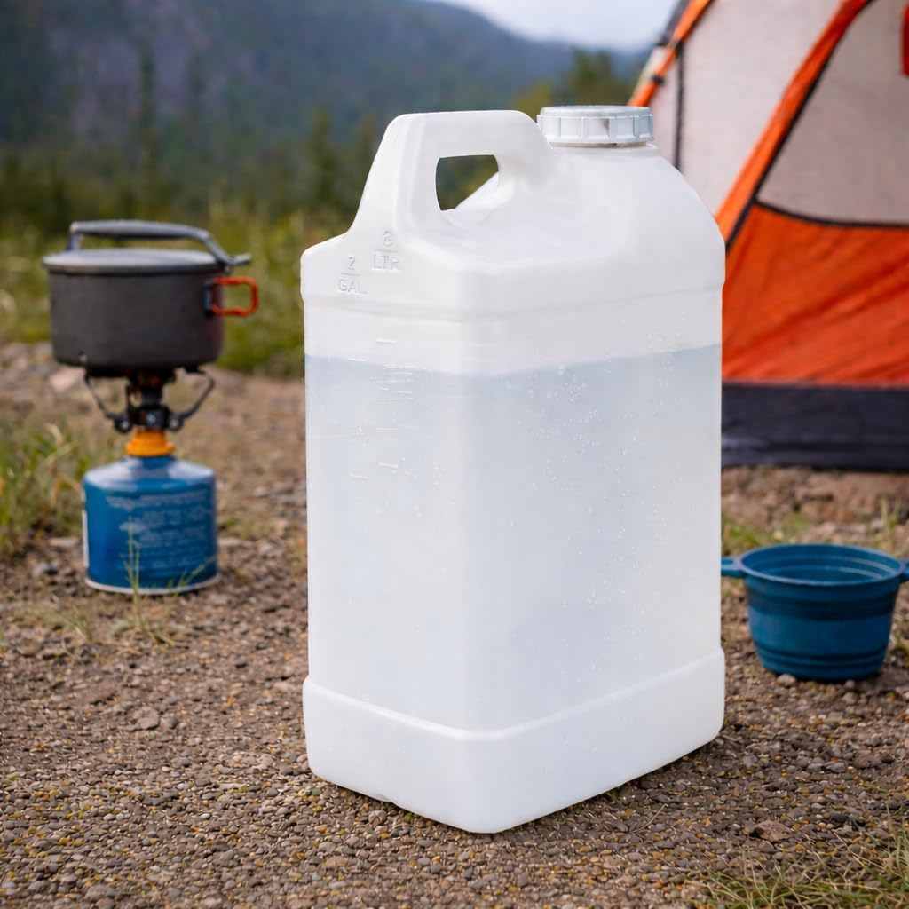 kitchentoolz 2 Gallon Water Jug with Lid – Heavy-Duty HDPE F-Style Plastic Jug for Drinking Water, Camping, Emergency Storage & Utility Liquids – Made in USA - 2 Pack