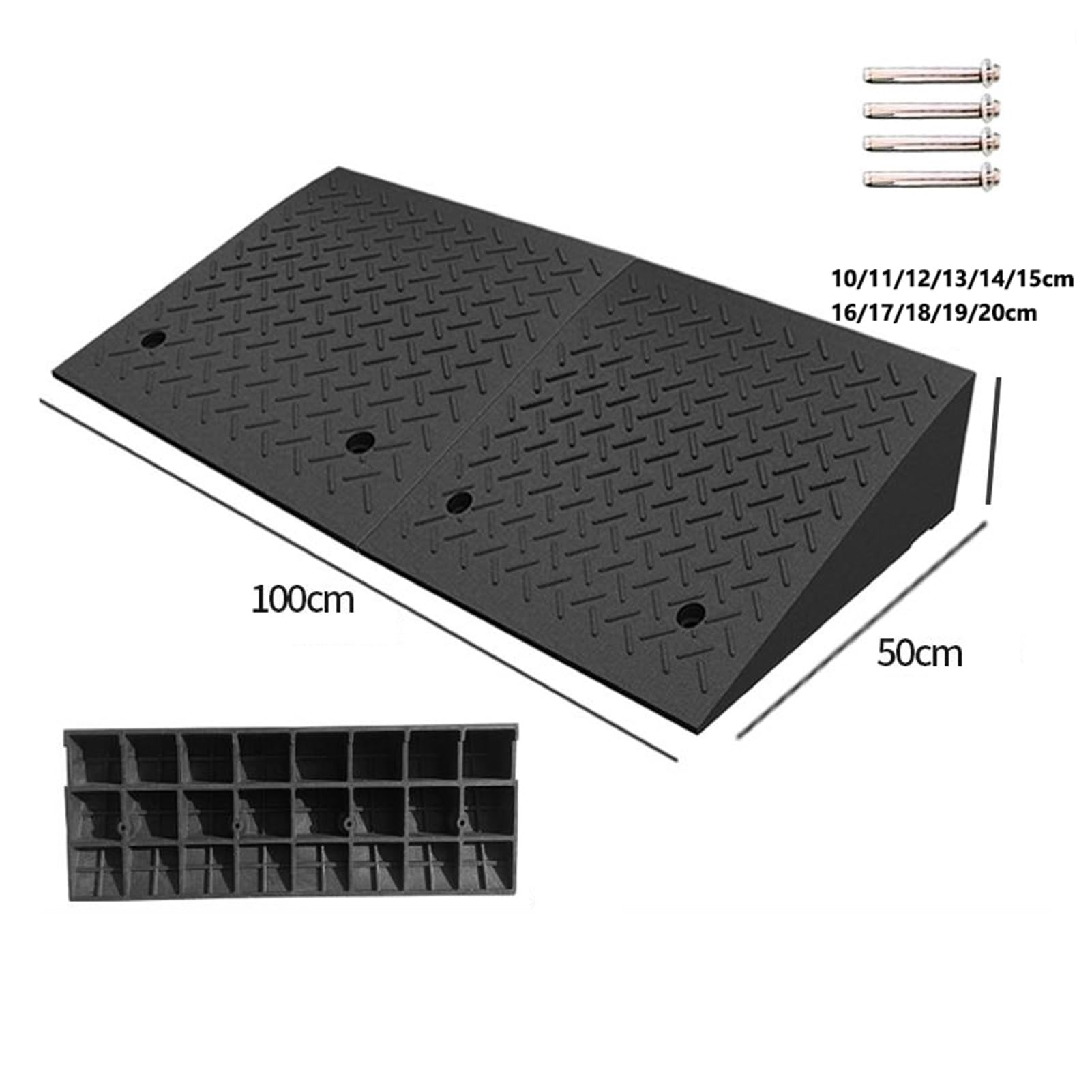 Driveway Curb for Ramps,Rubber Ramp, Cable Cover Curbside Bridge Steps Expandable Set for Loading Dock Garage Sidewalk (Black 100X50X16Cm) (Black 100x50x18cm)