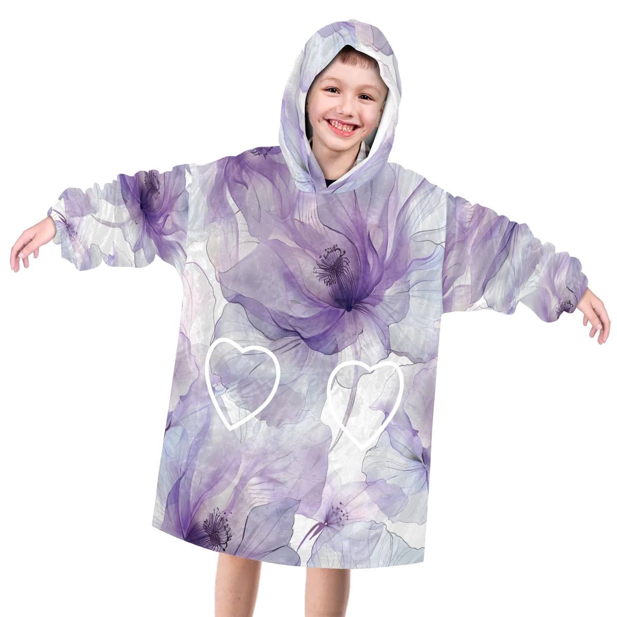 Wearable Blanket Hoodie for Kids, Graffiti Floral Fleece Sweatshirt Blanket Oversized Blanket Sweatshirt with Pocket Flannel Warm Hooded Blanket 6-10 Year Old Girl Boy Gift, One Size