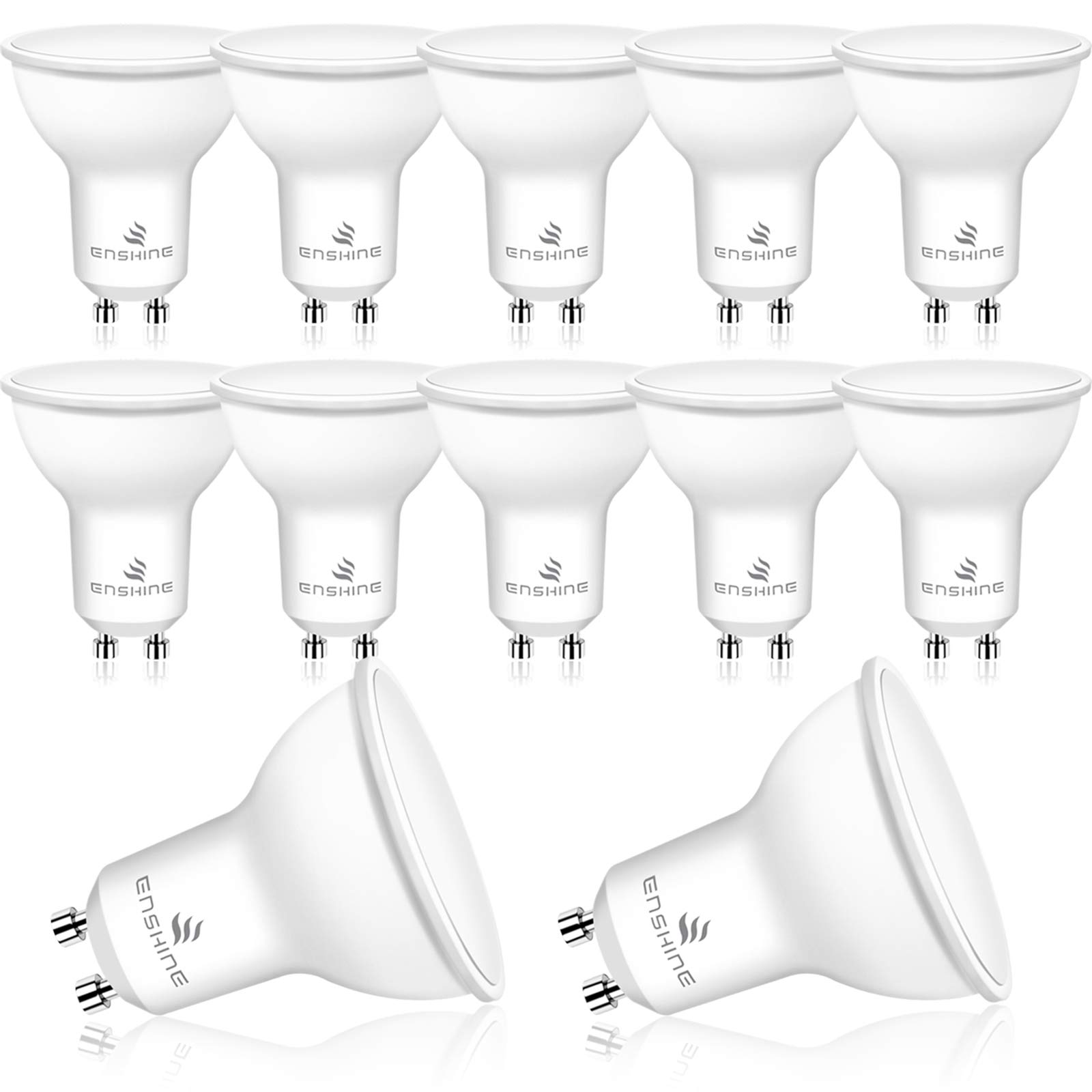 EnshineLED GU10 Spotlight Bulbs, Frosted, 7W (50W Halogen Equivalent), Warm White 3000K, 500 Lumen (Pack of 12)