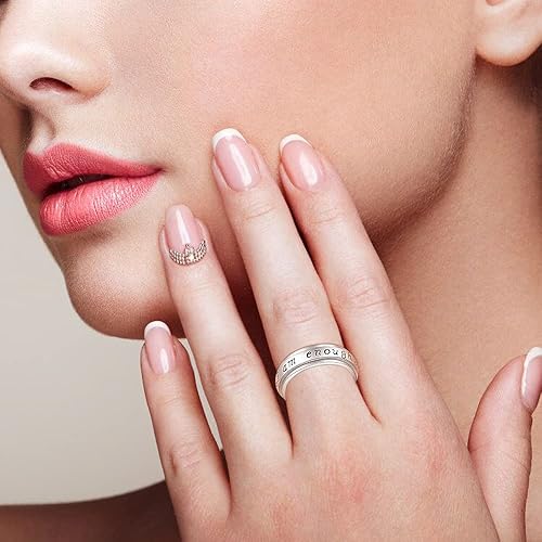 Miniatura 2 de Anillo giratorio para ansiedad de plata de ley con giro de preocupación a juego con la promesa de compromiso I Am Enough Spinner Fidget anillos para