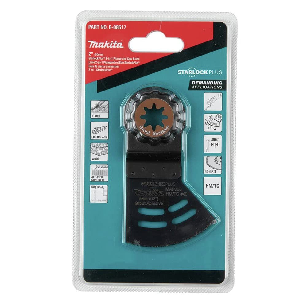 Makita E-08517 StarlockPlus® Multiherramienta oscilante 2 en 1 con borde recubierto de carburo de sierra de grano 40 y hoja abrasiva