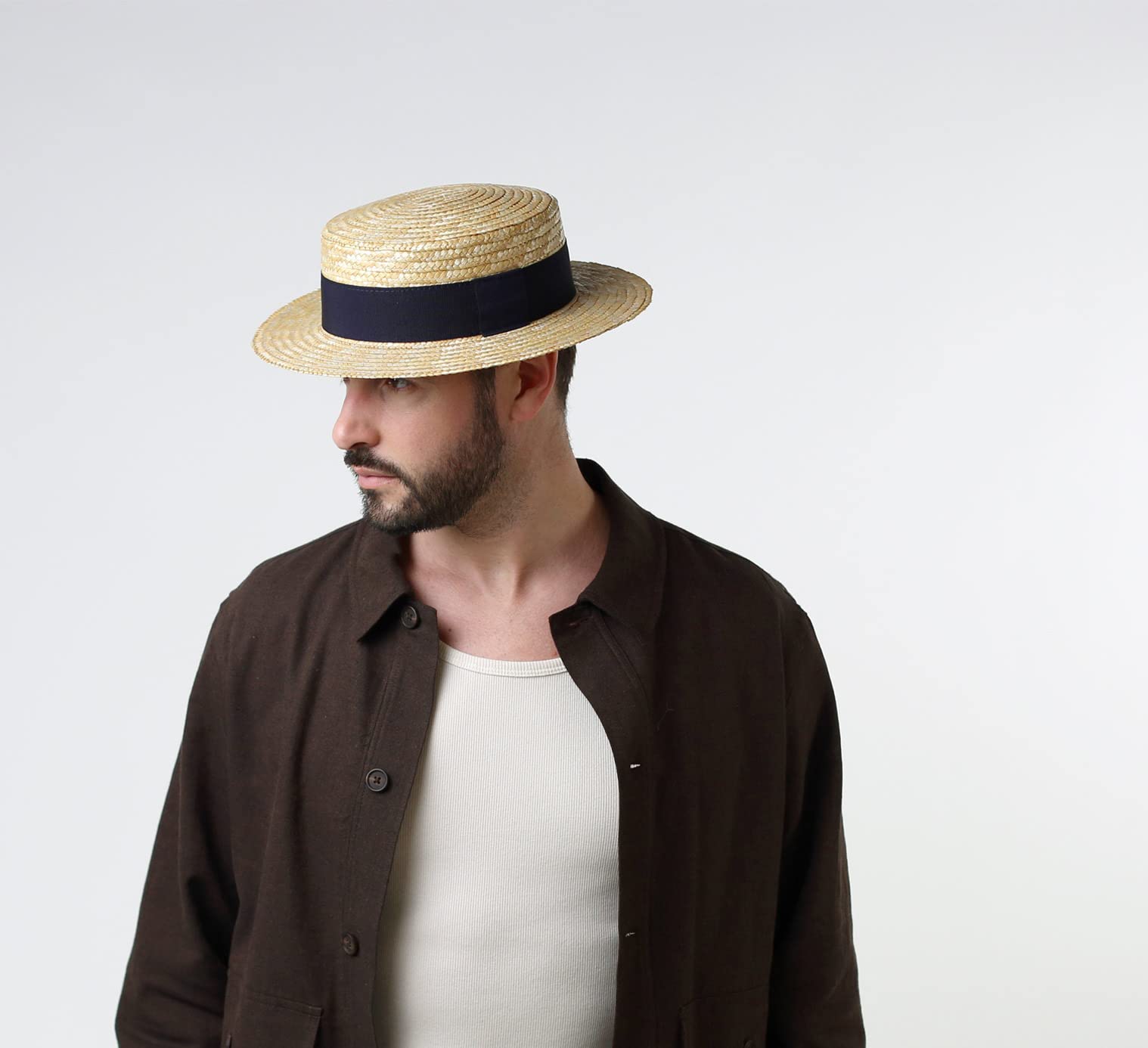 Chapeau canotier Paille Paille Finement tressée Homme ou Femme Guinguette - Taille 61 cm - 117-marine