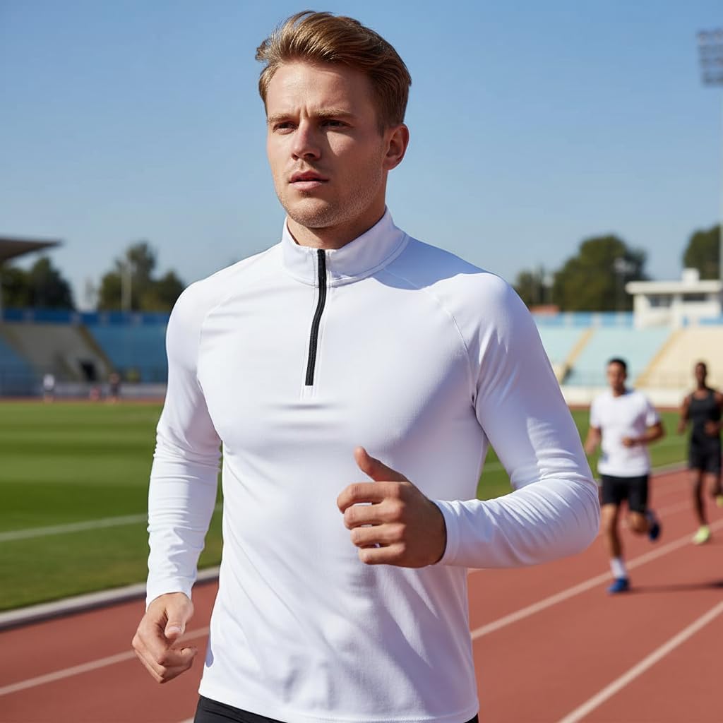 Men's Quarter Zip Pullover, Long Sleeve Athletic Performance Shirt, Mock Neck,Solid Basic t-Shirt - Image 5