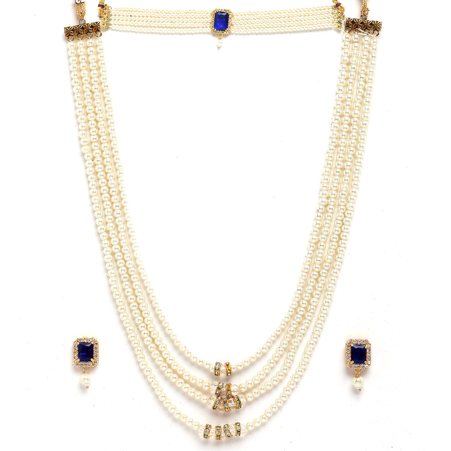 ZENEME Jewellery Sets for Women Gold Plated Bridal Long Necklace Set Neck Choker with Earrings for Women & Girls (Blue) (B09PG8GZXC) Amazon Price History, Amazon Price Tracker