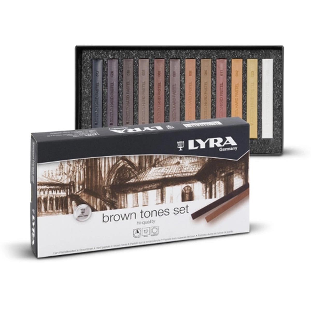 LYRA confezione in cartone 12 pastelli quadri assortiti nelle tonalità di bruno