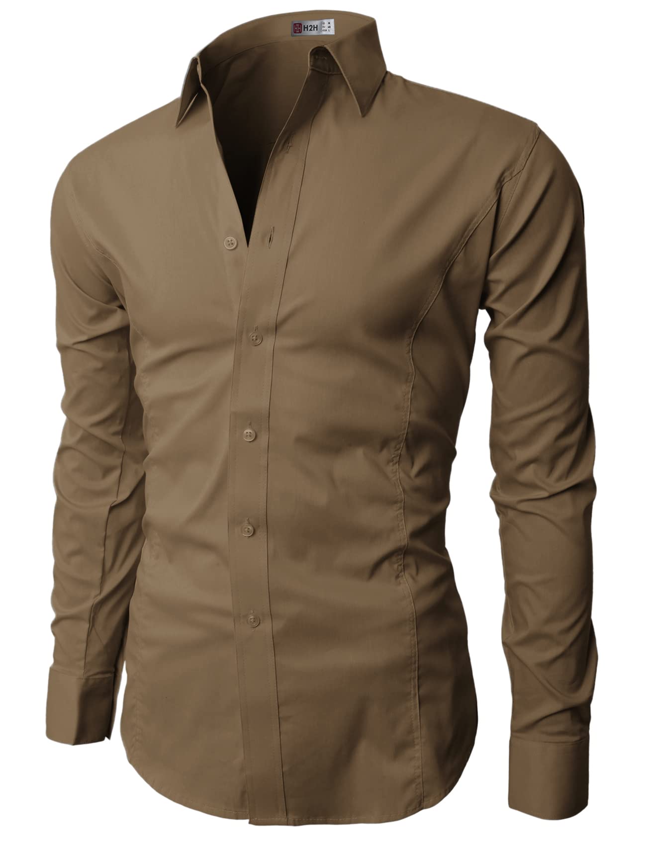 H2HMen's Slim Fit Dress Shirts Stretch Long Sleeve Basic Formal Shirts Solid Business Casual Button Down Shirts