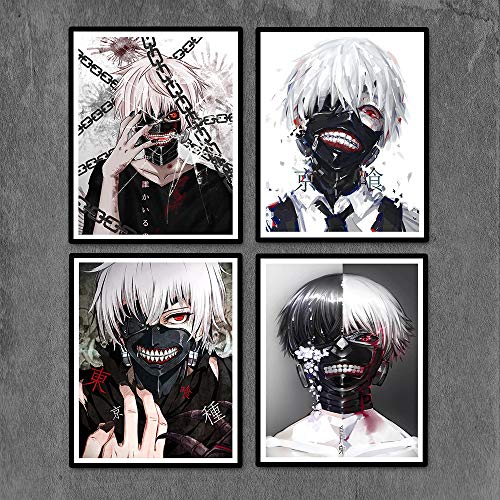 Z Color Tokyo Ghoul of Blood Mask Kaneki Ken Digital Anime Poster Wall Decor Canvas Art Print,8 x 10 Inches,No Frameï¼ŒSet of 4pcs