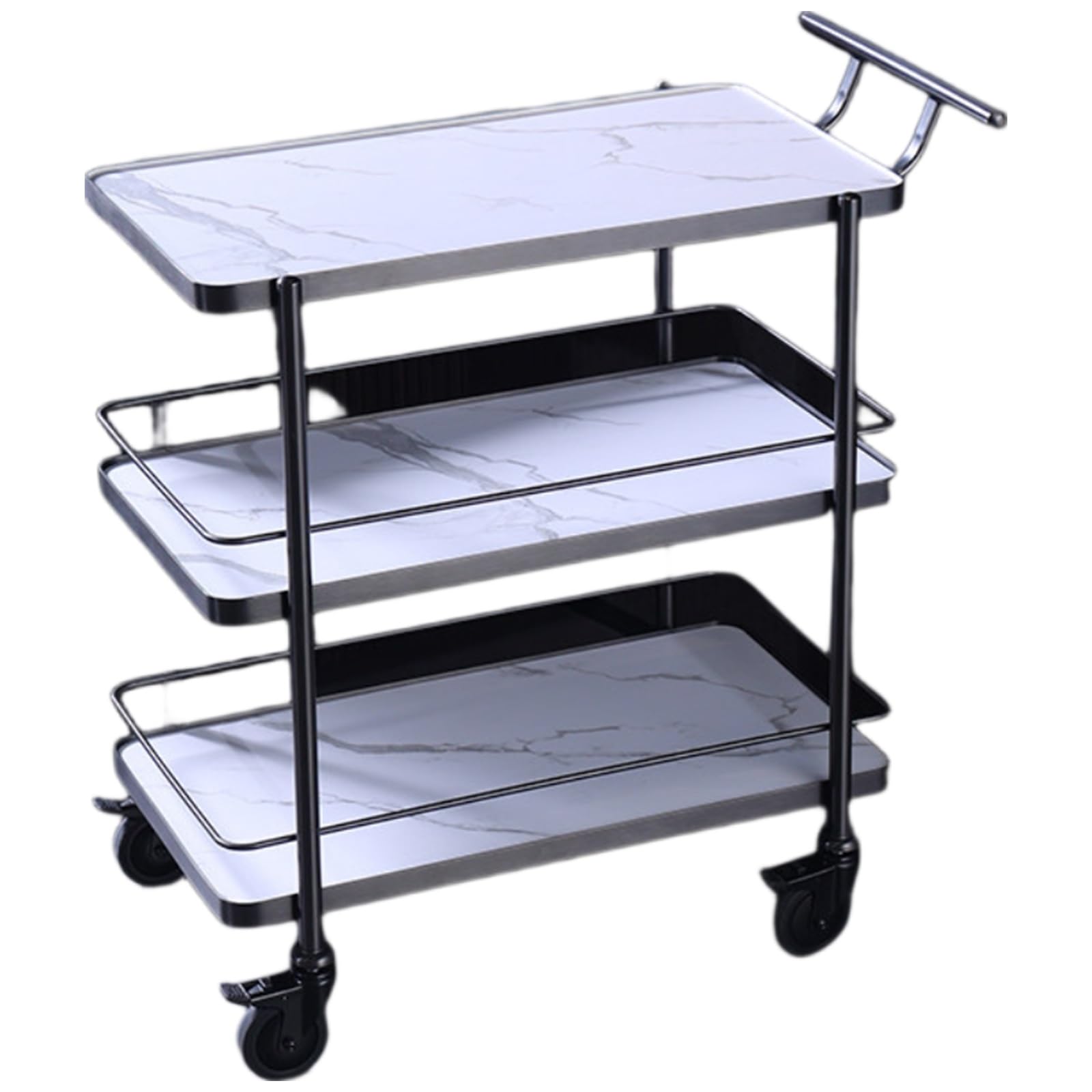 Kiboncy F Luxury Rolling Utility Cart, E1 Environmental Solid Wood Tiered Storage Trolley With Brake Wheels, Mobile Wine Dessert Serving Cart Or Bar Kitchen Party(,Large)