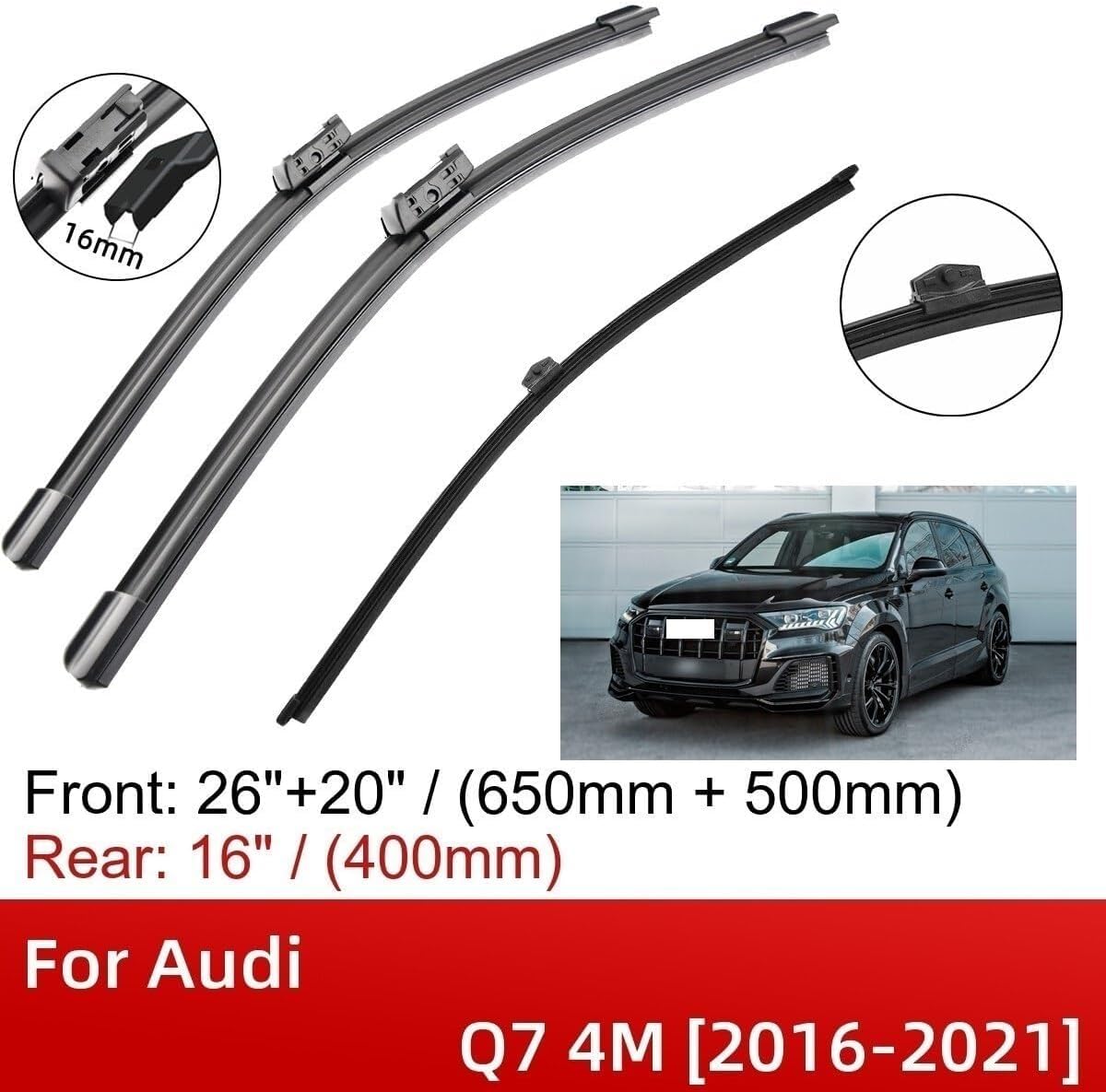 Scheibenwischer Set Für Audi Q7 4M 2016-2021 - Vorne & Hinten - 26+20+16 Zoll - Hochwertig