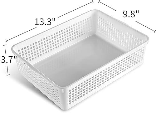 Miniatura 6 de Cesta de almacenamiento de plástico de tamaño A4, bandeja organizadora de cartas de papel de archivo, 6 paquetes (blanco y gris)
