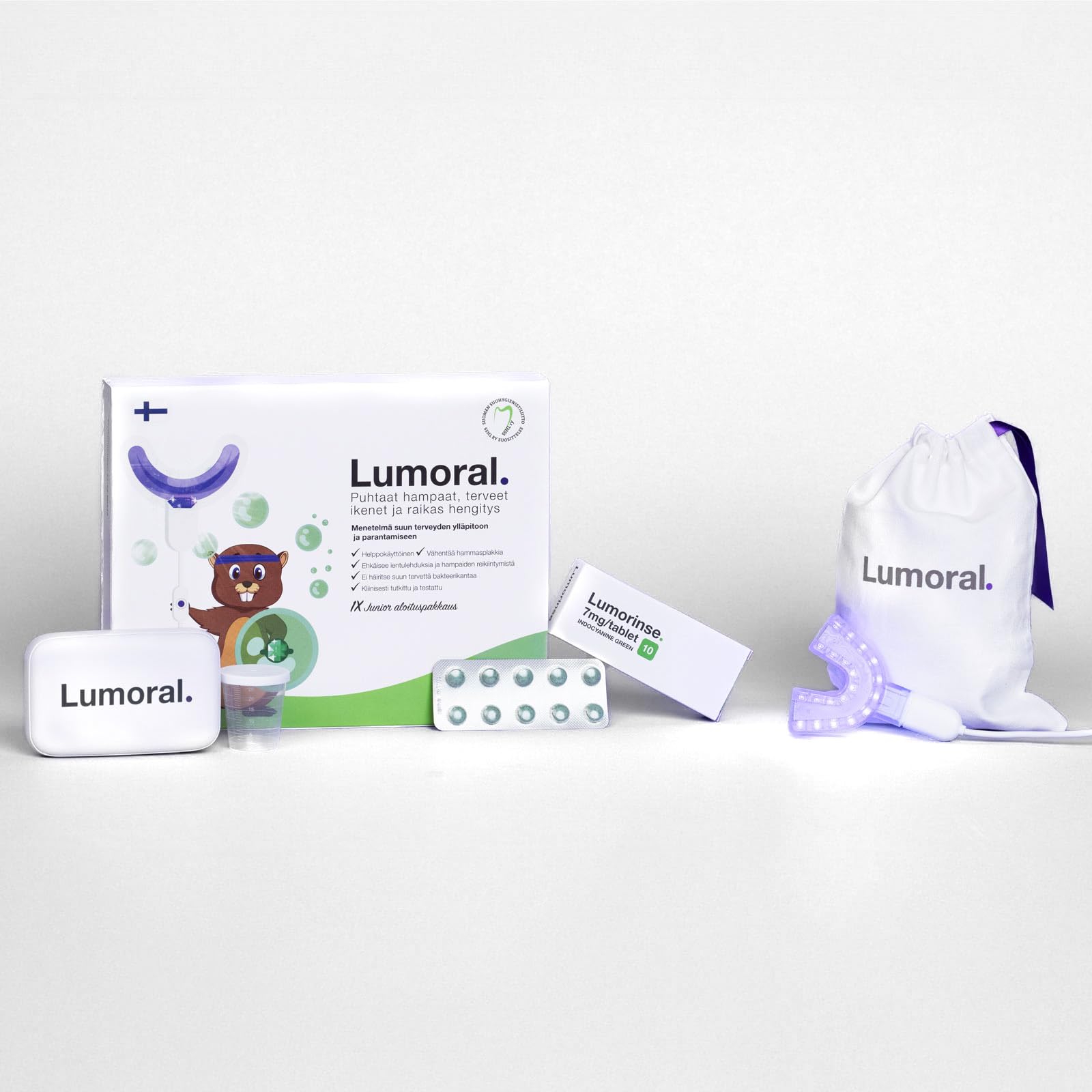Kinder Mundgesundheit Set mit Neuartiger Dual Light Methode + Mundspülung - Zahnsteinentferner - Weiße Zähne - Zahnpflege - Minzgeschmack - Wissenschaftlich Entwickelt und Getestet - Lumoral