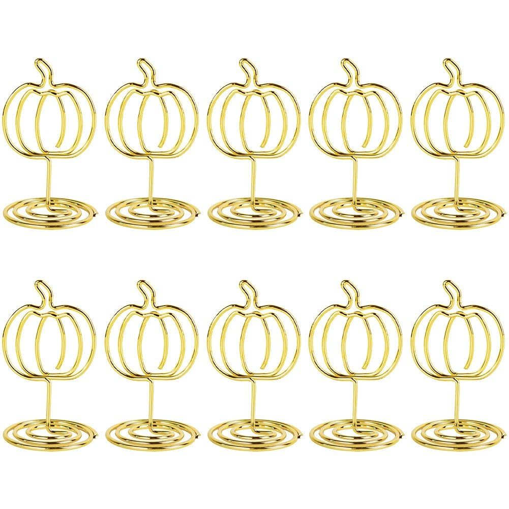 Lpitoy 10 Pcs Table Number Holders, Place Card Holder, Pumpkin Shaped Table Sign Picture Photo Holder Menu Memo Clips for Halloween Thanksgiving Table Decor