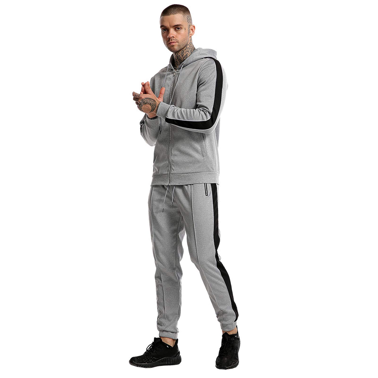 Tuta da uomo con zip e cappuccio, pantaloni da jogging con tasca | Tuta Per Il Tempo Libero Sport Uomo Casual Giacca da Golf Pantaloni Jogging Tasca Set Casa Lavoro