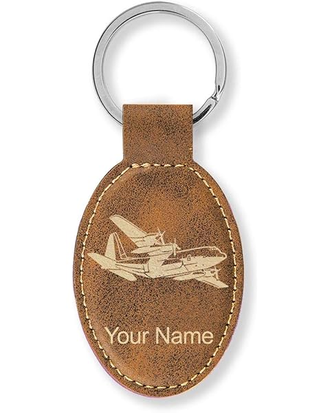 LaserGram Oval Keychain, Cargo Airplane, Personalized Engraving Included (Rustic with Gold)