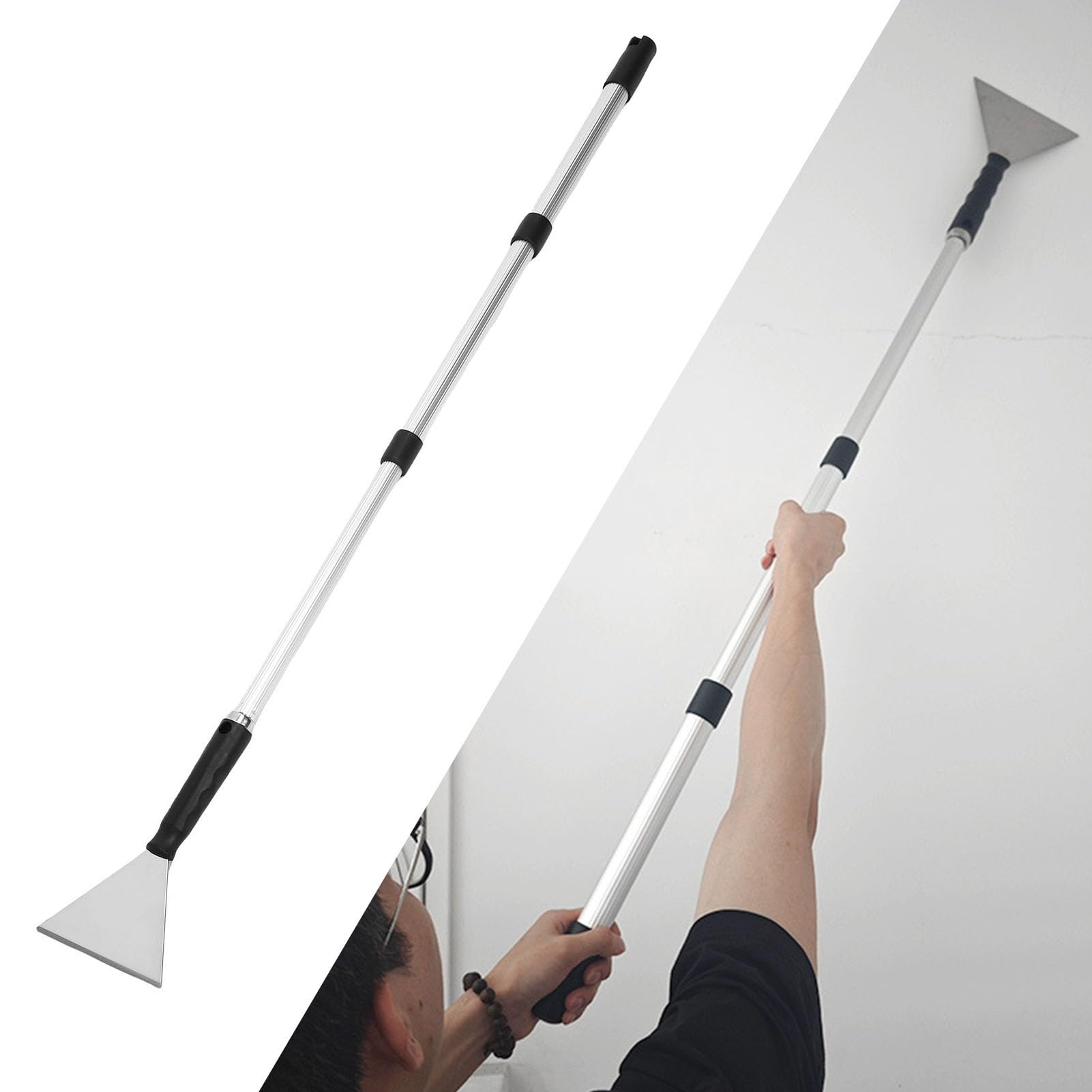 Garsent Set di Lama di Scrematura a Secco, Raschietto in Acciaio Inossidabile con Pale di Stucco a 4 Taglie, Set di Lama Stutty con Sacchetto di Stoccaggio, Manico di Estensione 15,75 a
