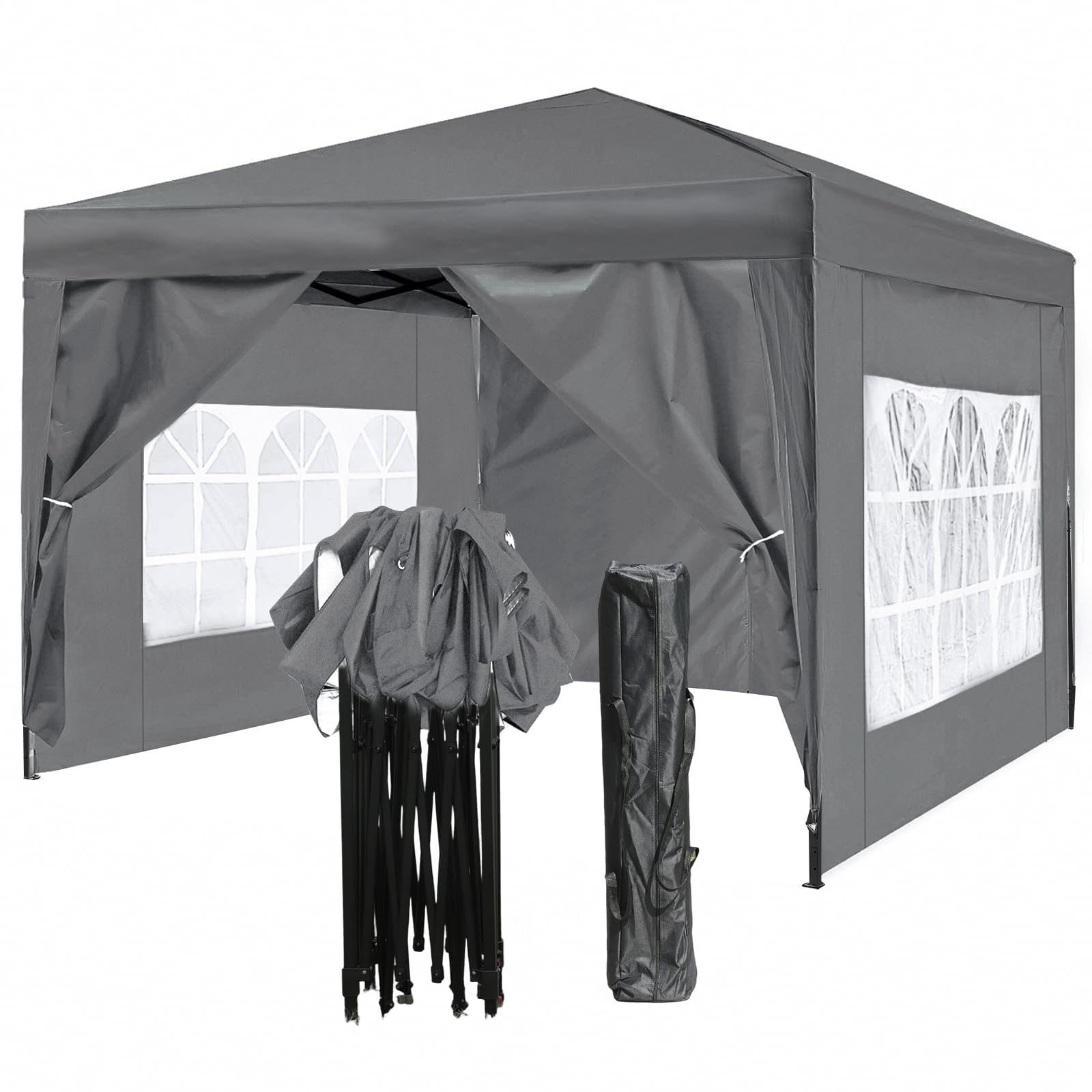ISE 3x3m Gazebo Pieghevole con Pareti Laterali da Esterno, Gazebo da Giardino Pop Up Gazebo Tenda con Pannelli Laterali Altezza Regolabile (Grigio)