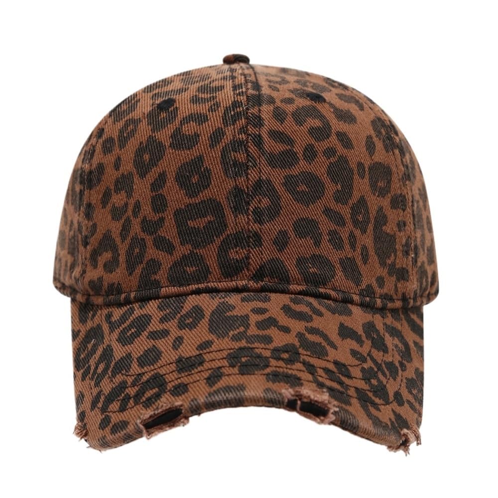 Superior Vintage Leopard Print Y2K czapka z daszkiem, unisex, stylowy postarzany design, wszechstronna modna czapka z rondem