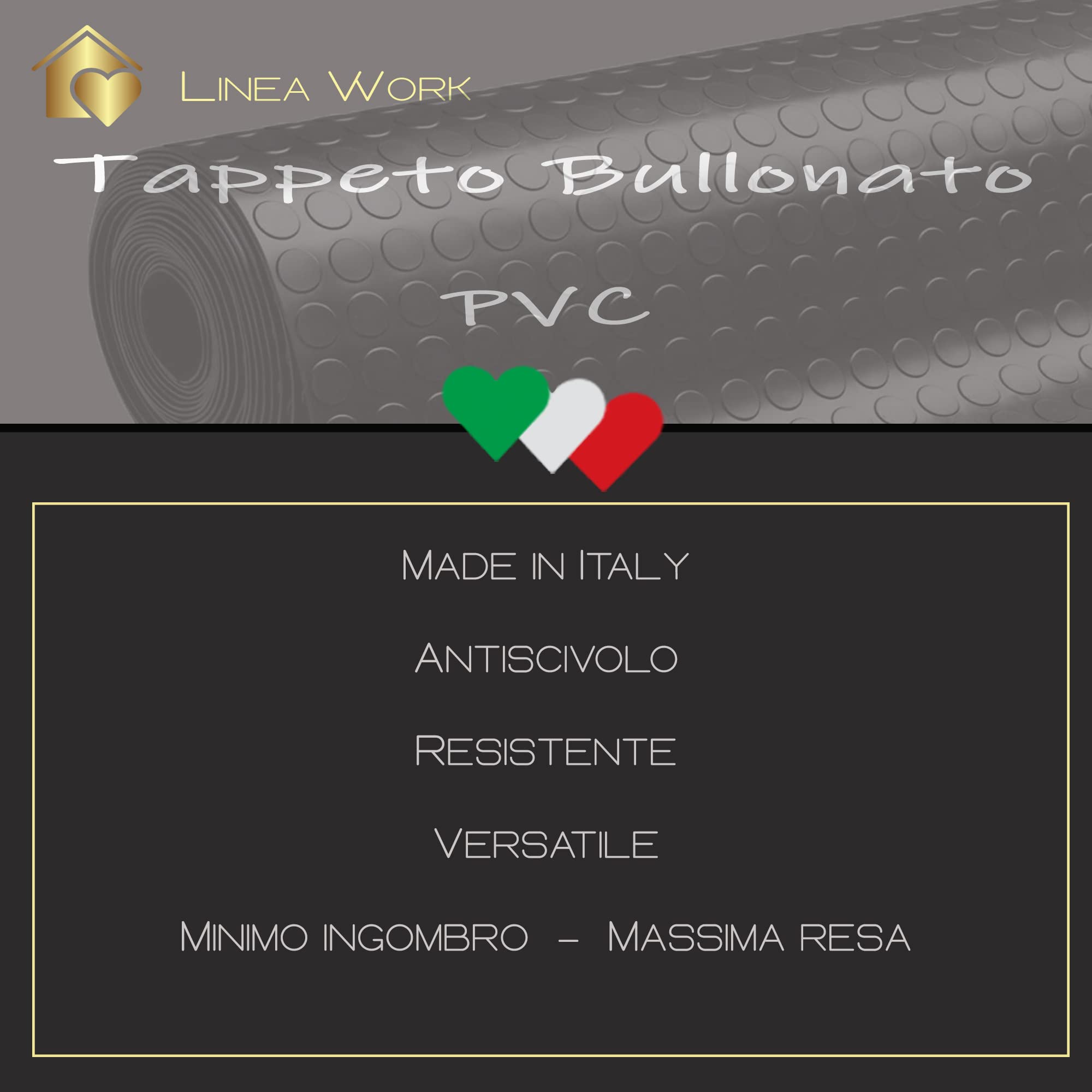 Home Tresor - Pavimenti in Pvc Rotoli | Pvc Bollato | Tappeto Bullonato Linoleum Copripavimento Rivestimento Gomma Antiscivolo Flessibile Altezza 100 cm. Grigio (14 MT)