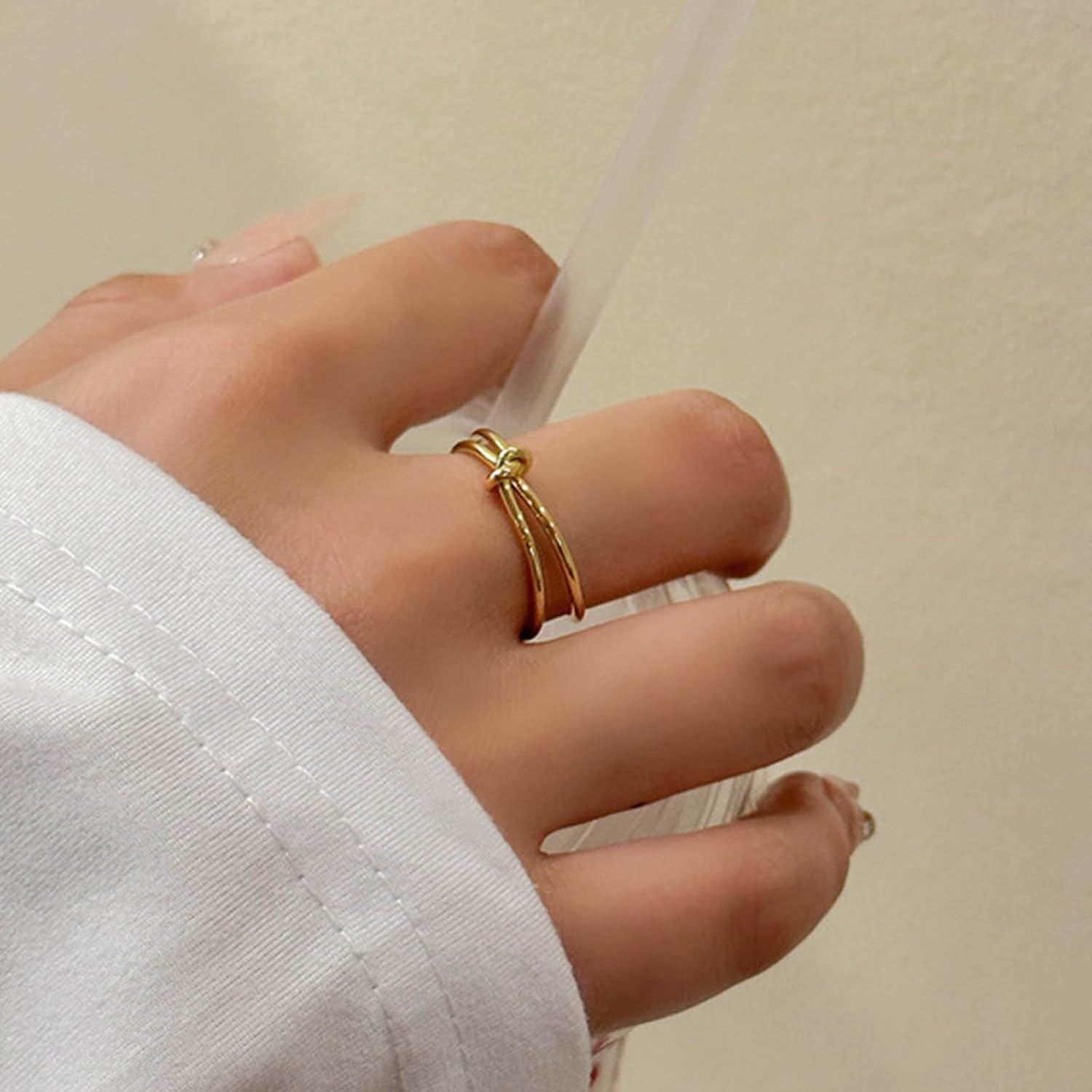 Minimalist Gold Love Knot Open Ring Metal Stackable Rings Simple Love Knot Ring Adjustable Finger Cuff Rings Jewelry for Women - Image 2