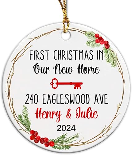 Adorno de cerámica para la primera Navidad en nuestro nuevo hogar 2023, adorno personalizado de primera Navidad en un nuevo apartamento, adorno de