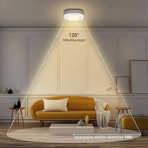 Miniatura 9 de Luz de sensor de movimiento alimentada por batería para interiores con control remoto, 300 lúmenes, luz de techo regulable con pilas, 3000 K y 6000