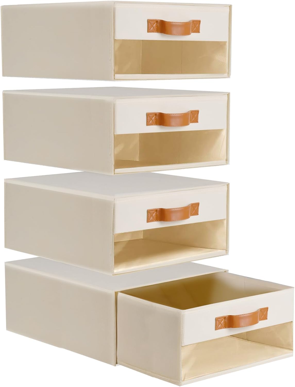 Closet Organizers and Storage Bins, Stackable Storage Drawers, Fabric Organizer Bins with Drawers,Stackable Closet Bins with Clear Window for Bedroom, Shelf,Room (Beige)