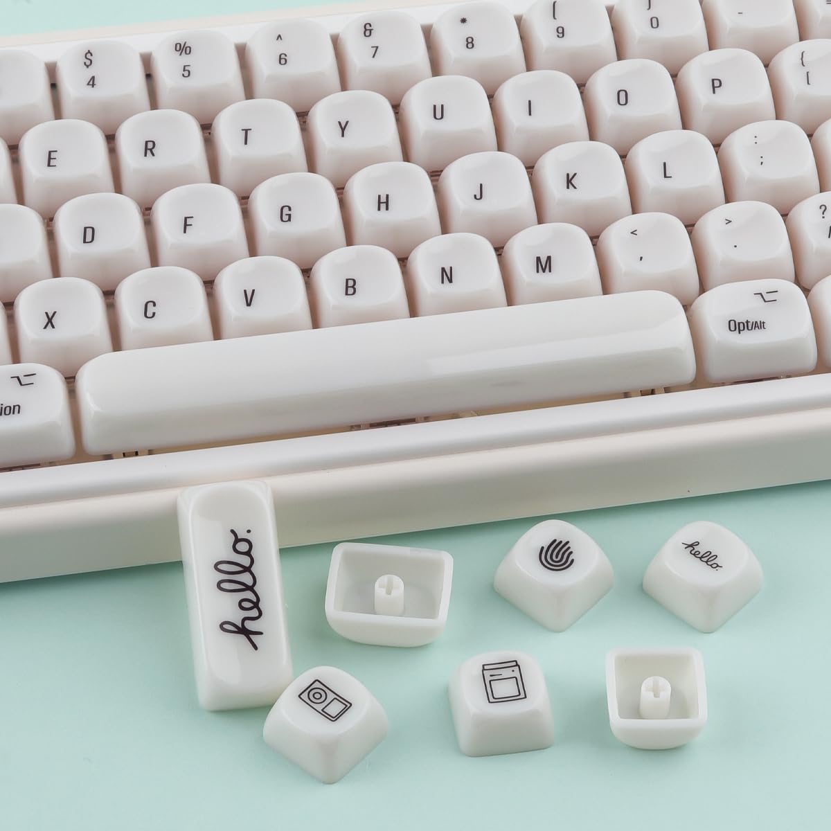 Sunzit MOA Keycaps, 136 Tasten, Cute Keycaps mit Keramikstruktur, minimalistisches weißes Keycap Set, Tastenkappen für mechanische Tastaturen mit 65%/75%/96%/voller Größe (durchscheinendes Weiß)