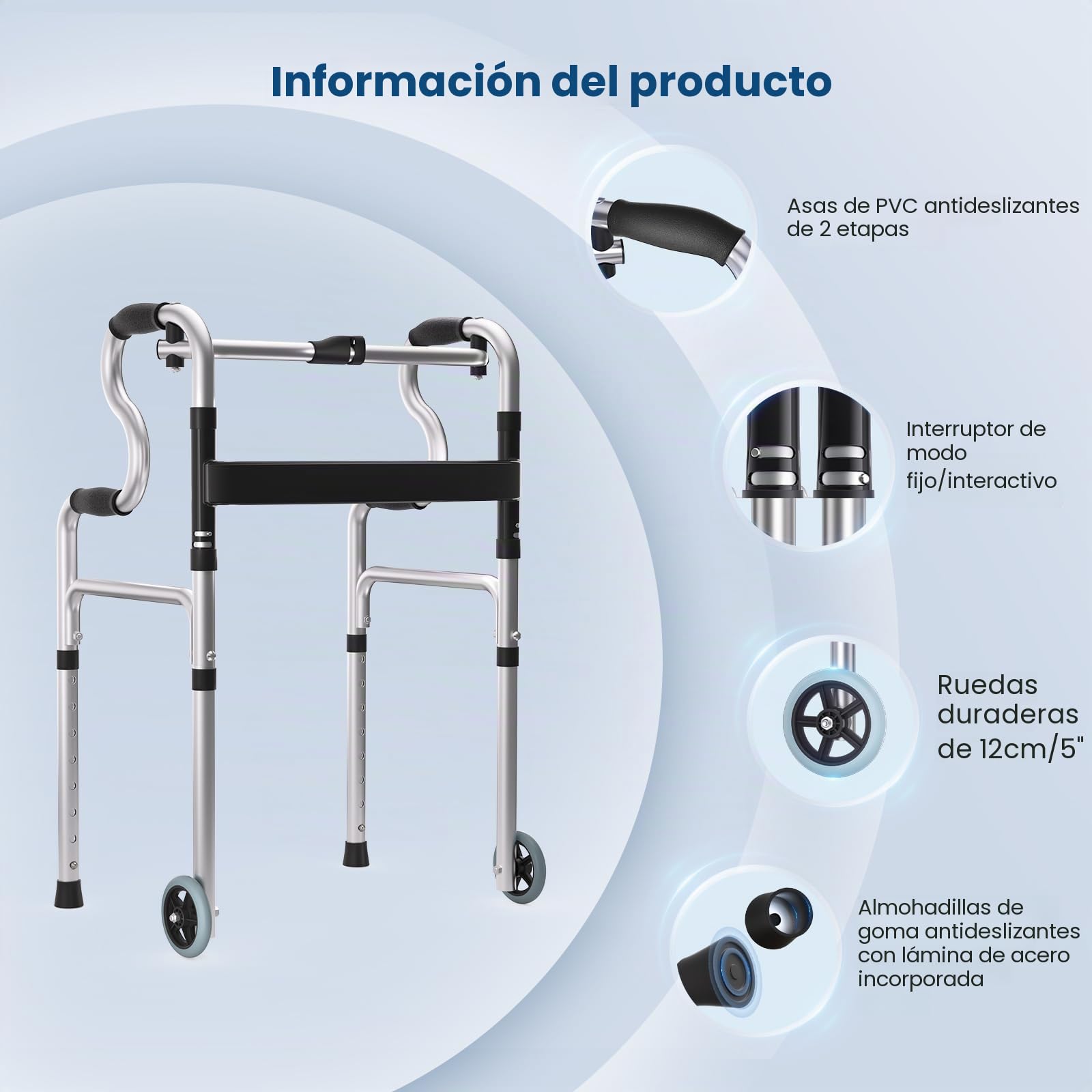 Hlieeosfcn Andador para Ancianos,Andador Plegable con 2 ruedas,Caminadores para Mayores altura ajustable, Peso Máximo 180kg,ideal para personas mayores y adultos