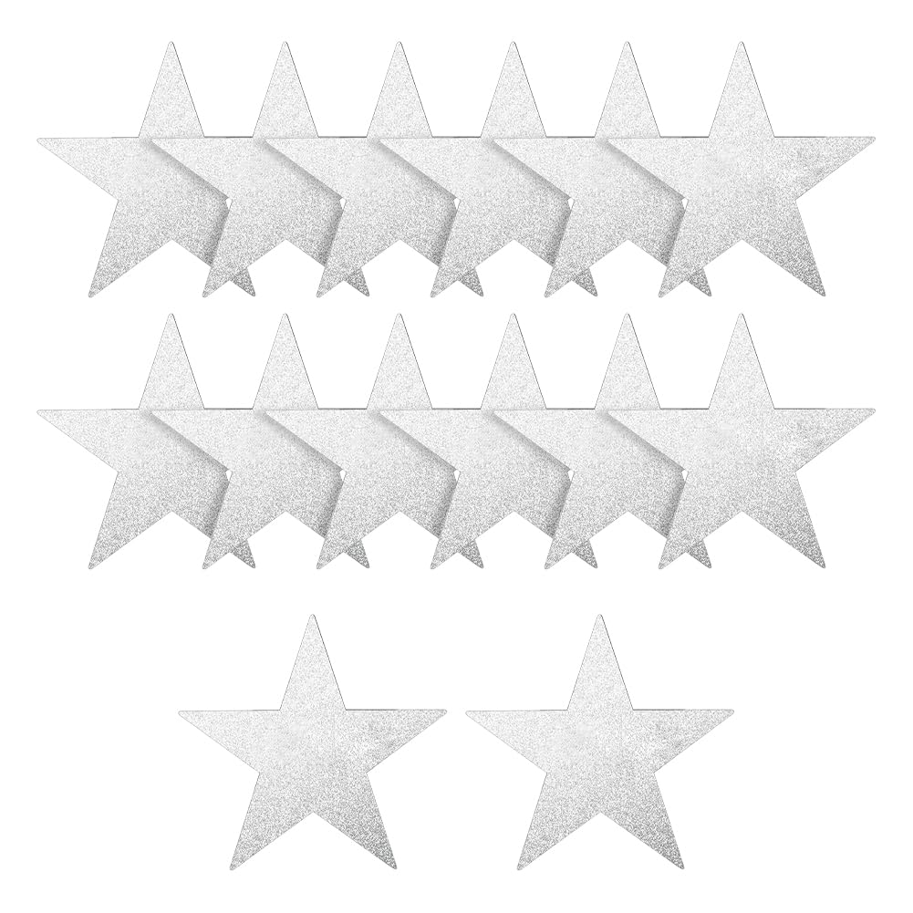 JIHUOO 50 Pcs 15cm Large Glitter Star Cutouts Shiny Bulletin Board Cutouts Cut Outs Sparkling Cardboard Stars Sparkle Greeting Cards Star Shaped Gift Tags Party Wall Decorations Silver