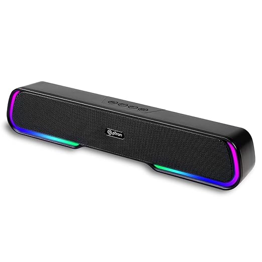 pTron Fusion One 14W Bluetooth Soundbar Speaker, 20Hrs Playback Time, Vivid 10 RGB Modes, Mini Soundbar for Phones/TV/Laptops/Tablets, Multi Modes BT5.3/3.5mm Aux/TF Card/USB/ (Black)