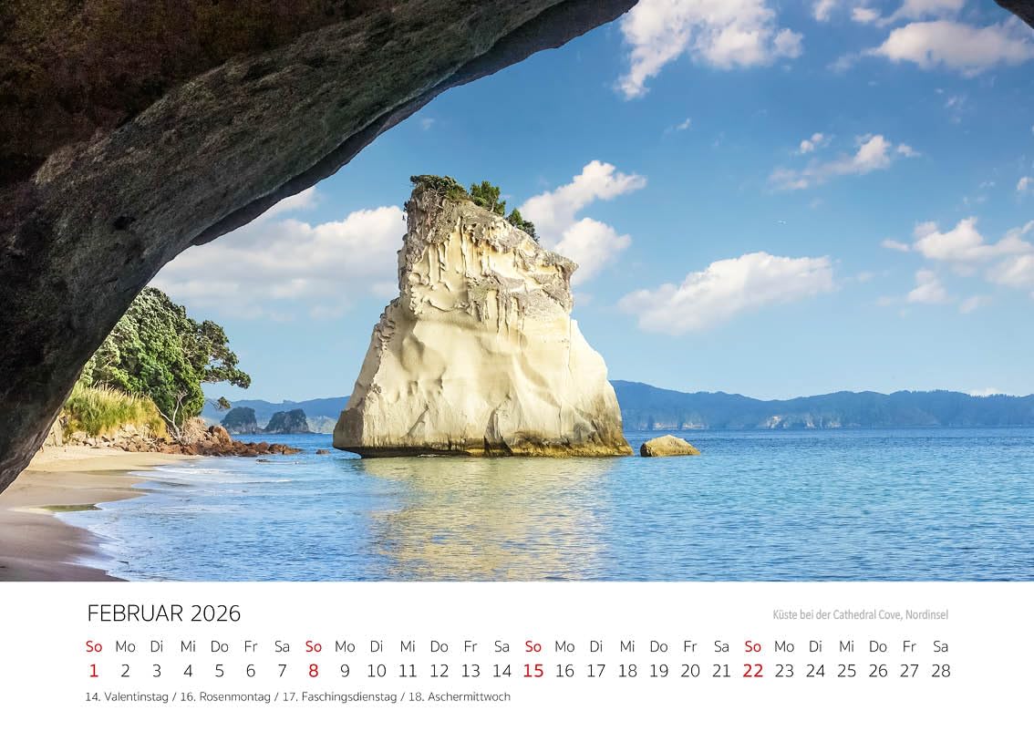 Edition Seidel Premium Kalender Naturschätze Neuseelands 2026 Format DIN A4 Wandkalender Wellington Pazifik Insel Nationalparks Christian Müringer