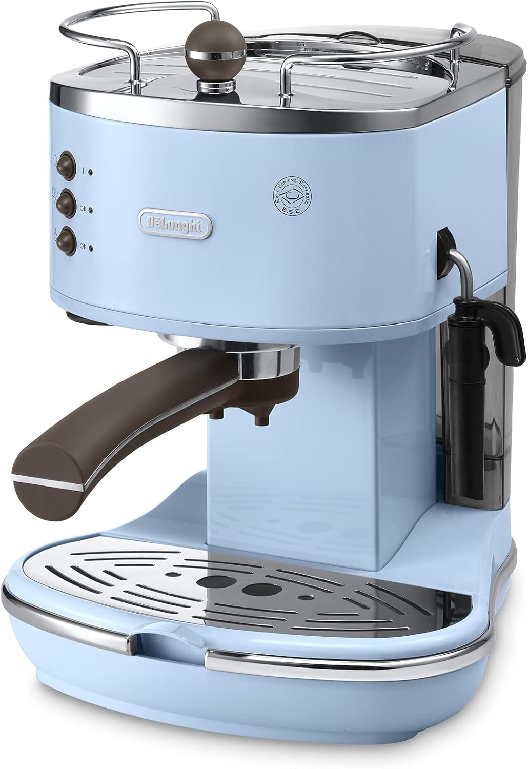 DeLonghi Icona Vintage ECOV311.AZ Macchina da Caffè Espresso Manuale e Cappuccino, Utilizzabile con Caffè in Polvere e Cialde E.S.E., Spegnimento automatico, Caldaia acciaio, Serbatoio 1,4L, Azzurro