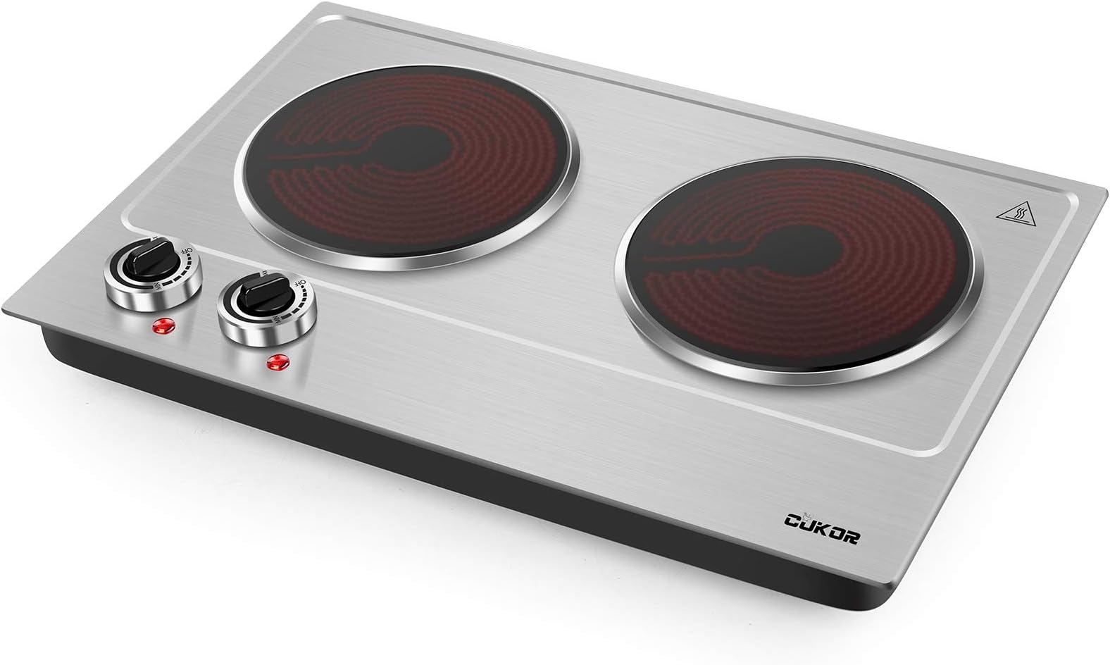 Electric Hot Plate, 1800W Portable Electric Stove,Infrared Double Burner,Heat-up In Seconds,7.1 Inch Ceramic Glass Double Hot Plate Cooktop for Dorm Office Home Camp, Compatible w/All Cookware