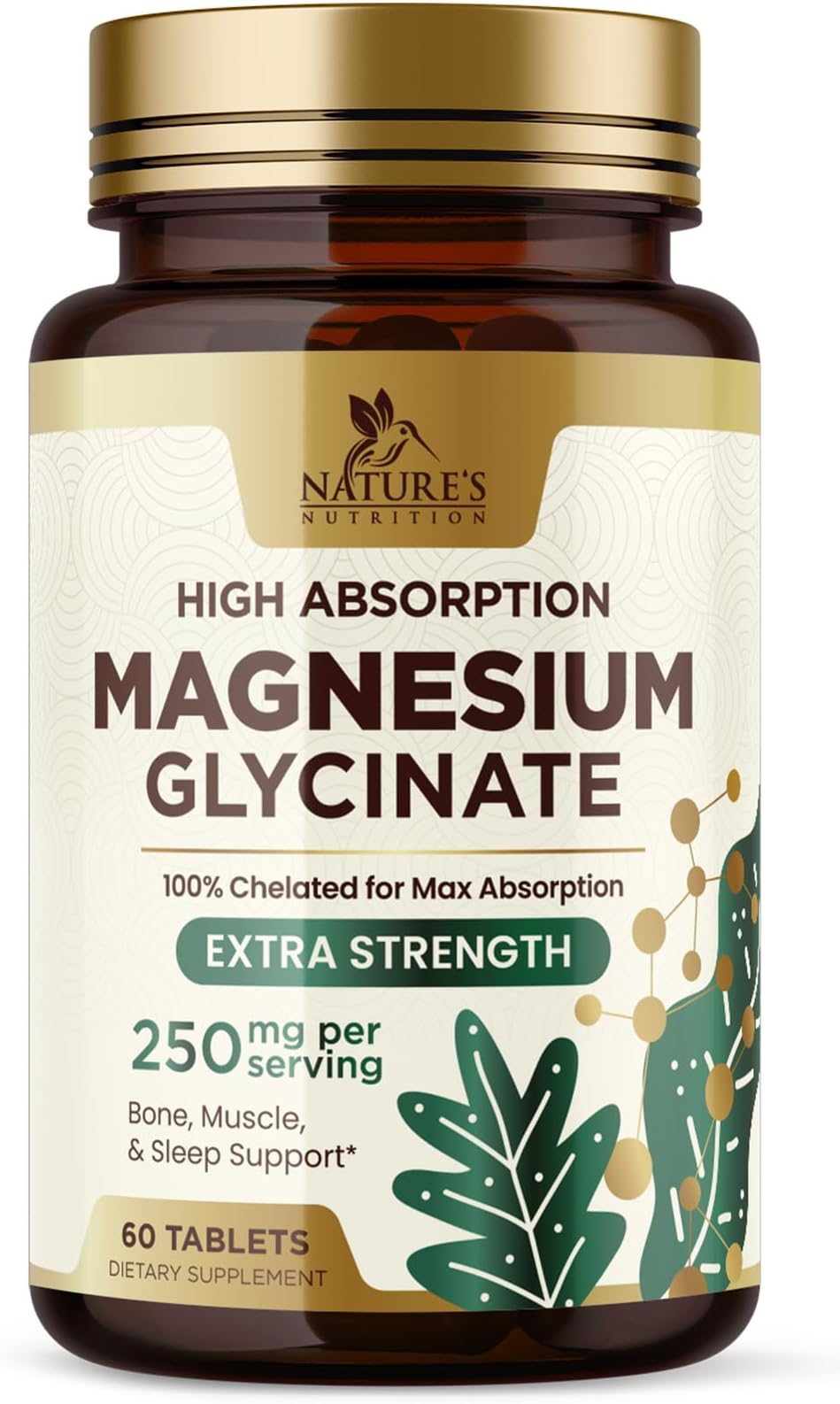 Magnesium Glycinate 250mg Per Serving - 100% Chelated Magnesium Supplement - High Absorption Mag Glycinate Supports Sleep, Heart Health, Bone, & Muscles - Gluten Free, Vegan, USA Bottled - 60 Tablets