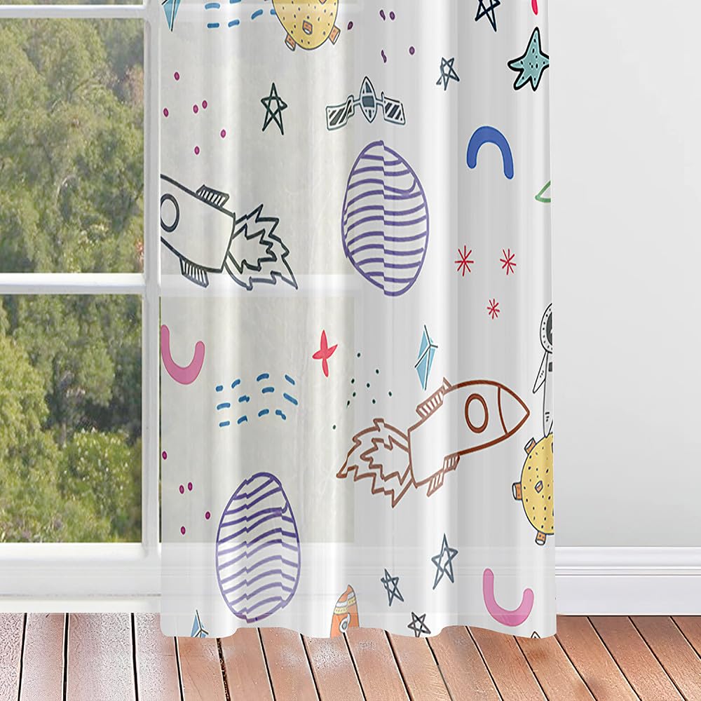 Hiseng 2 Pezzi Tende Voile Trasparente Stelle Luna 140x275cm per Soggiorno Camera