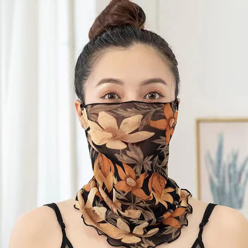 Elegant Floral Print Neck Gaiter for Women - Lightweight Breathable Mesh, Sun-Protective with Decorative Ear Loops3