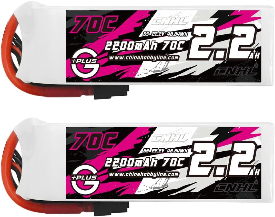 CNHL 2200mAh 6S Lipo Battery 22.2V 70C with XT60 Plug for RC Car Airplane Truck Boat Buggy Heli Airplane Drone (2 Packs)