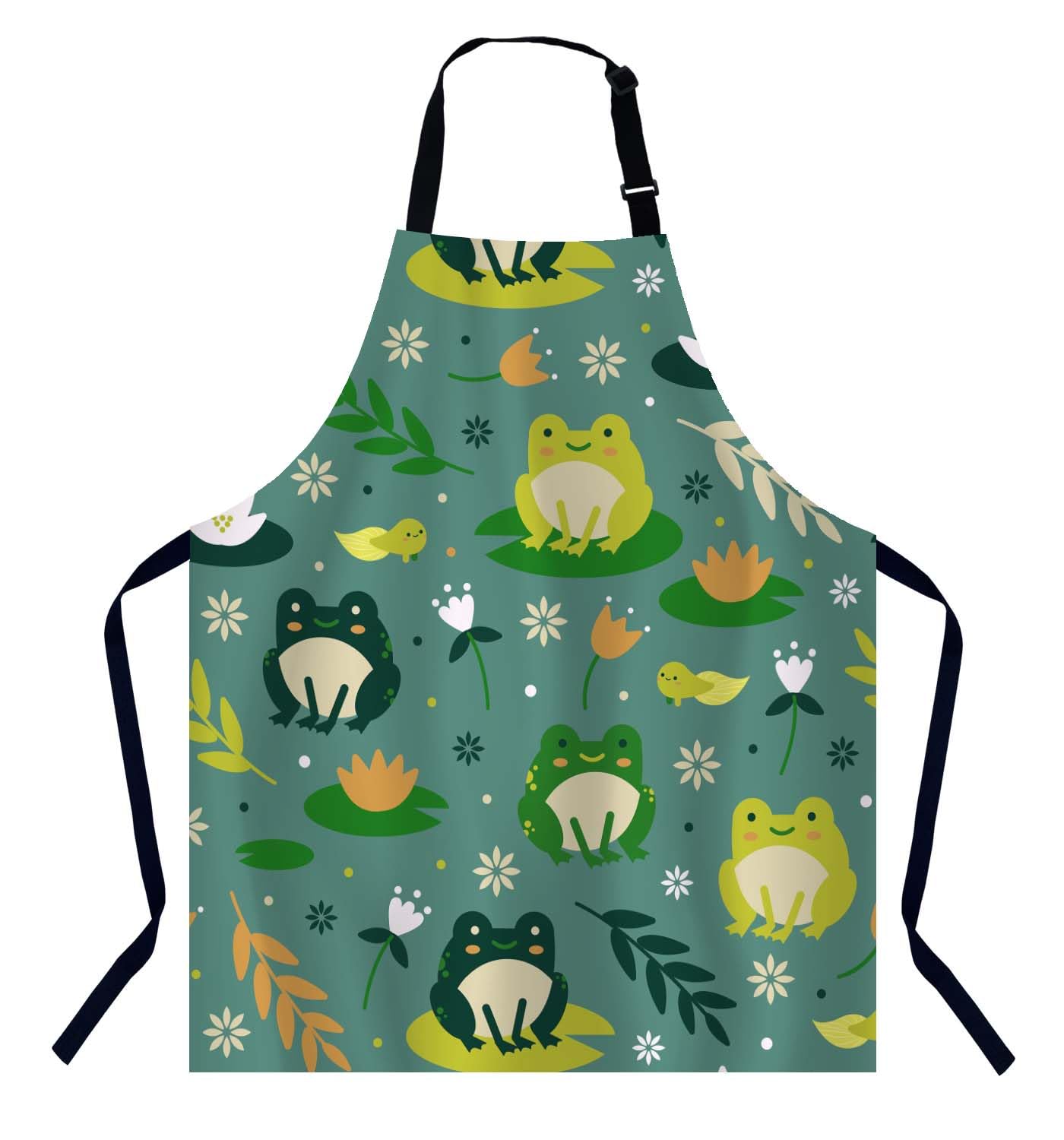 Bgbdeia Unisex Cute Frogs Adjustable Cooking Apron, Waterproof For Home Kitchen, Restaurant, Coffee House
