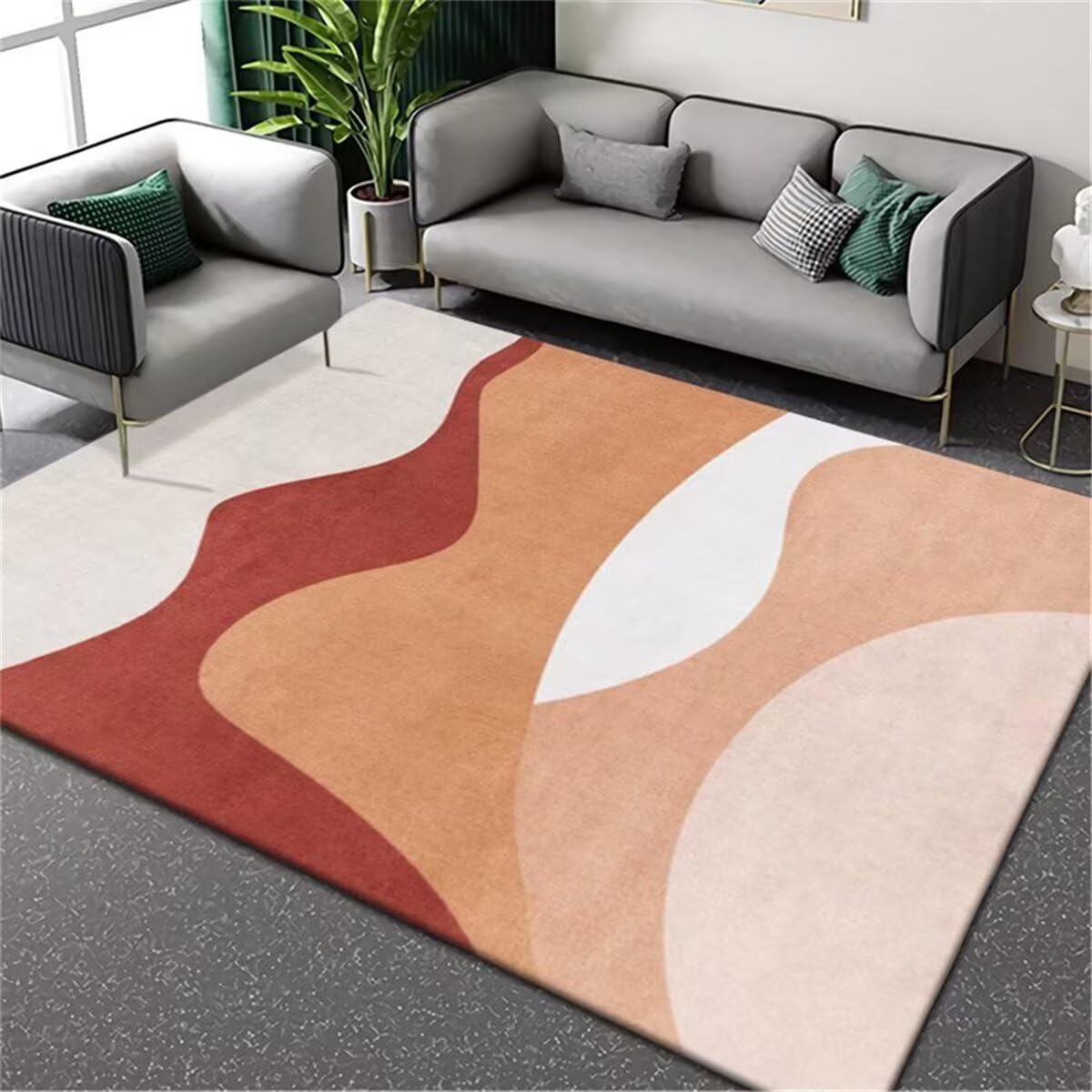 Tapis de bureau doux pour salon et chambre d'enfants rouge beige 80x120cm