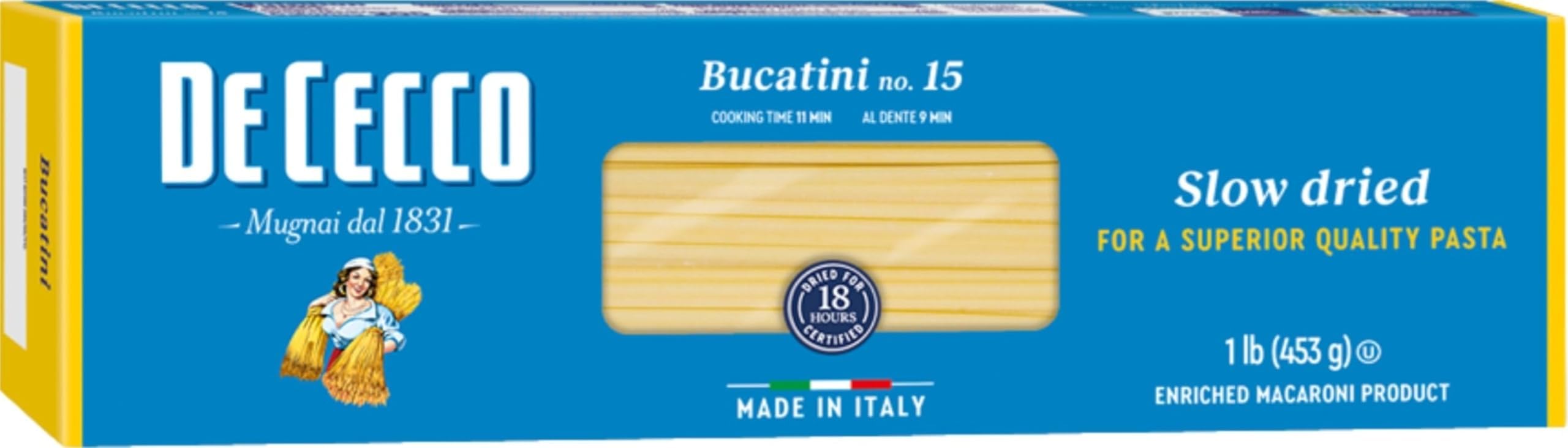 De Cecco Bucatini No. 15 Pasta, 16 Oz | Authentic, Slow Dried, Made with Semolina and Durum Wheat, Versatile Pasta for Sauces & Recipes, Made in Italy