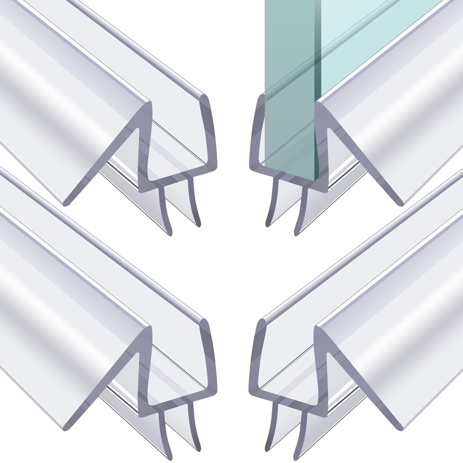 4 Pack Shower Door Bottom Seal 39 Inch Long Frameless Shower Door Bottom Seal for Thick Glass Doors Stop Leaks and Create Water Barrier(Bottom Seal, 1/4"/6mm)