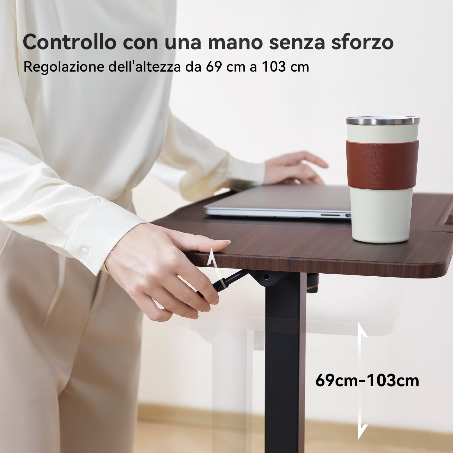 SIHOO D01 tavolino da letto-Scrivania Regolabile Altezza con Ruote,Comodini camera,Sistema Pneumatico, Montaggio Rapido e Qualità Eccellente per Casa/Ospedale (Legno di noce scuro)