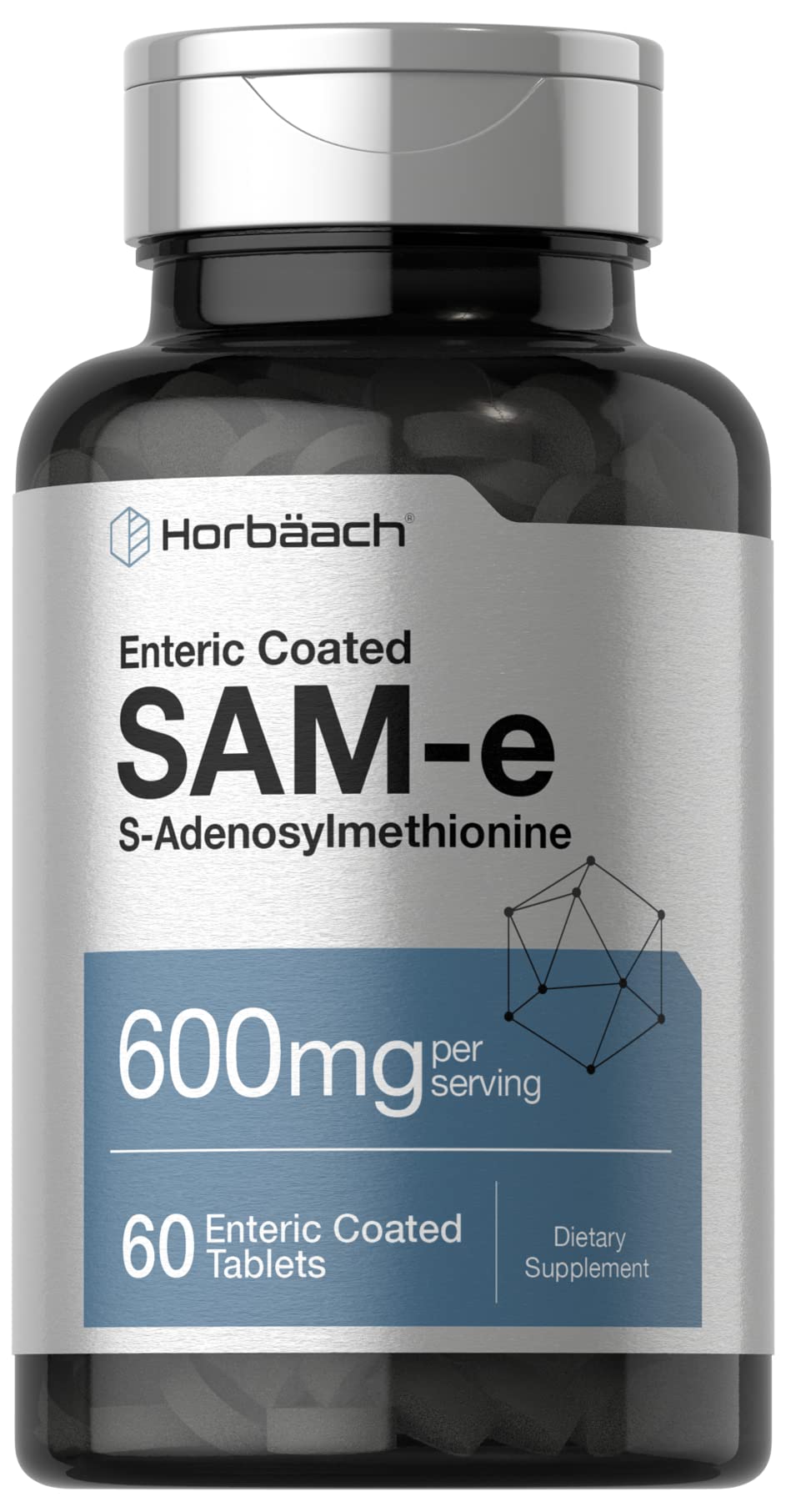Horbäach SAM-e Supplement 600mg | 60 Vegetarian Tablets | S-Adenosyl Methionine | Non-GMO & Gluten Free