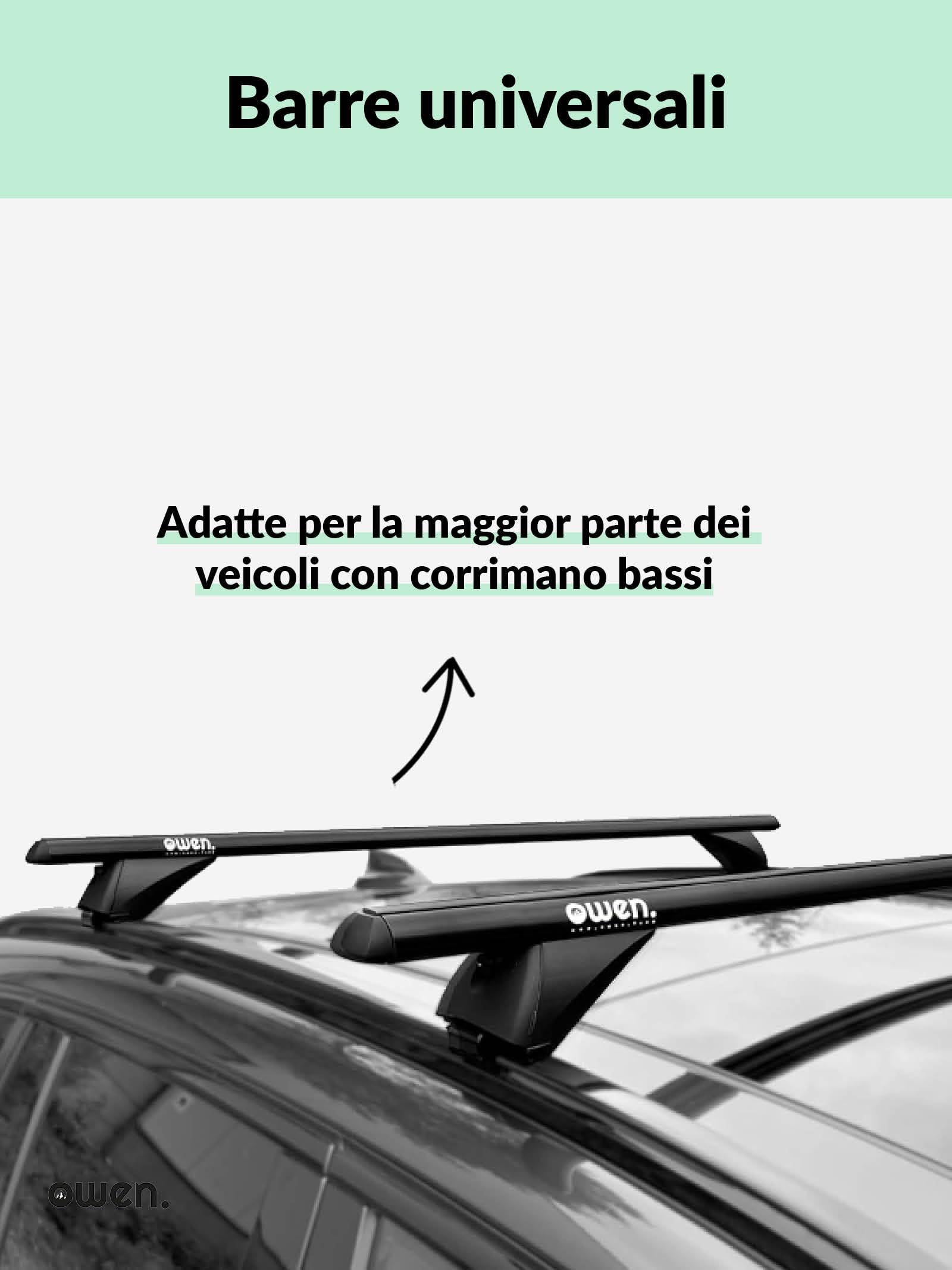 Barre portatutto nere I Portatutto per auto I Owen 3.0 I Alluminio I 120 cm I Auto con corrimano basso I Fino a 90 kg I Universali I Portatutto