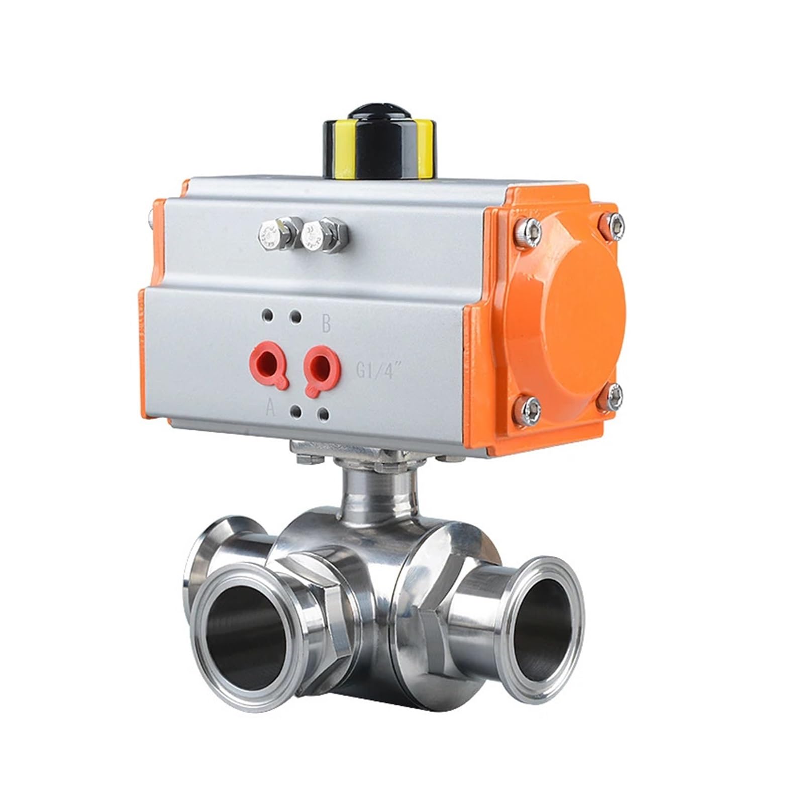 LEOTNNDQ 63mm 3 Way 304 Stainless Steel Sanitary Tri Clamp Ferrule Type Pneumatic Ball Valve With Double Acting Cylinder