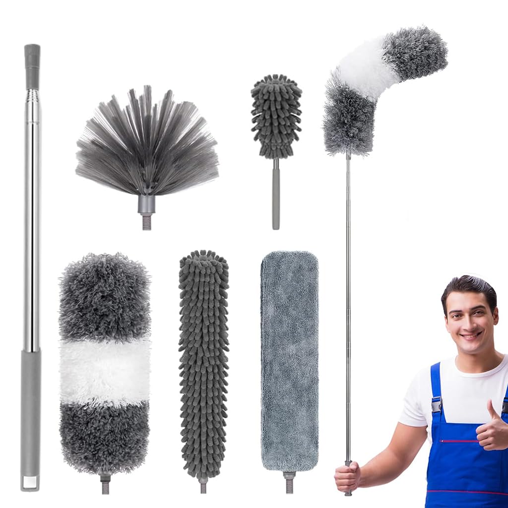 HASTHIP® Microfiber Feather Duster - 6 PCS Reusable Bendable Washable Cobweb Duster with 100 inches Extra Long Extension Pole for Cleaning Ceiling Fans, High Ceilings, Blinds, Furniture & Cars-image-9