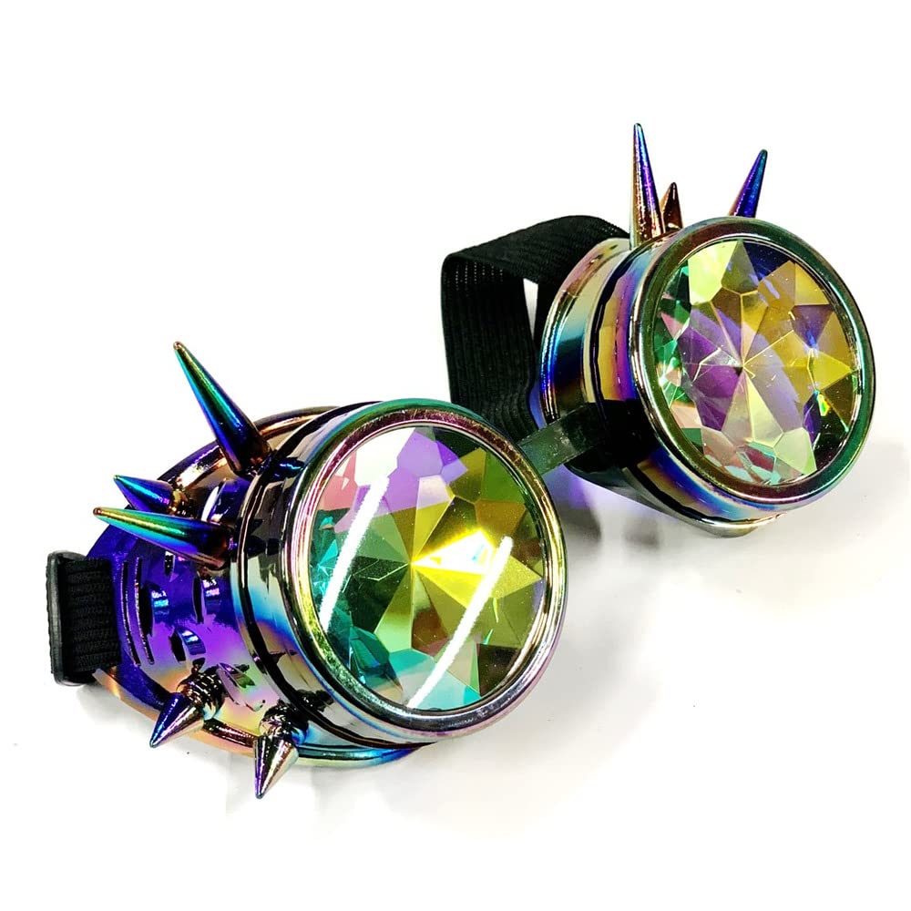 Rainbow Spike Goggles Holographic Fancy Dress Party Rave Accessories Adjustable Multicolored