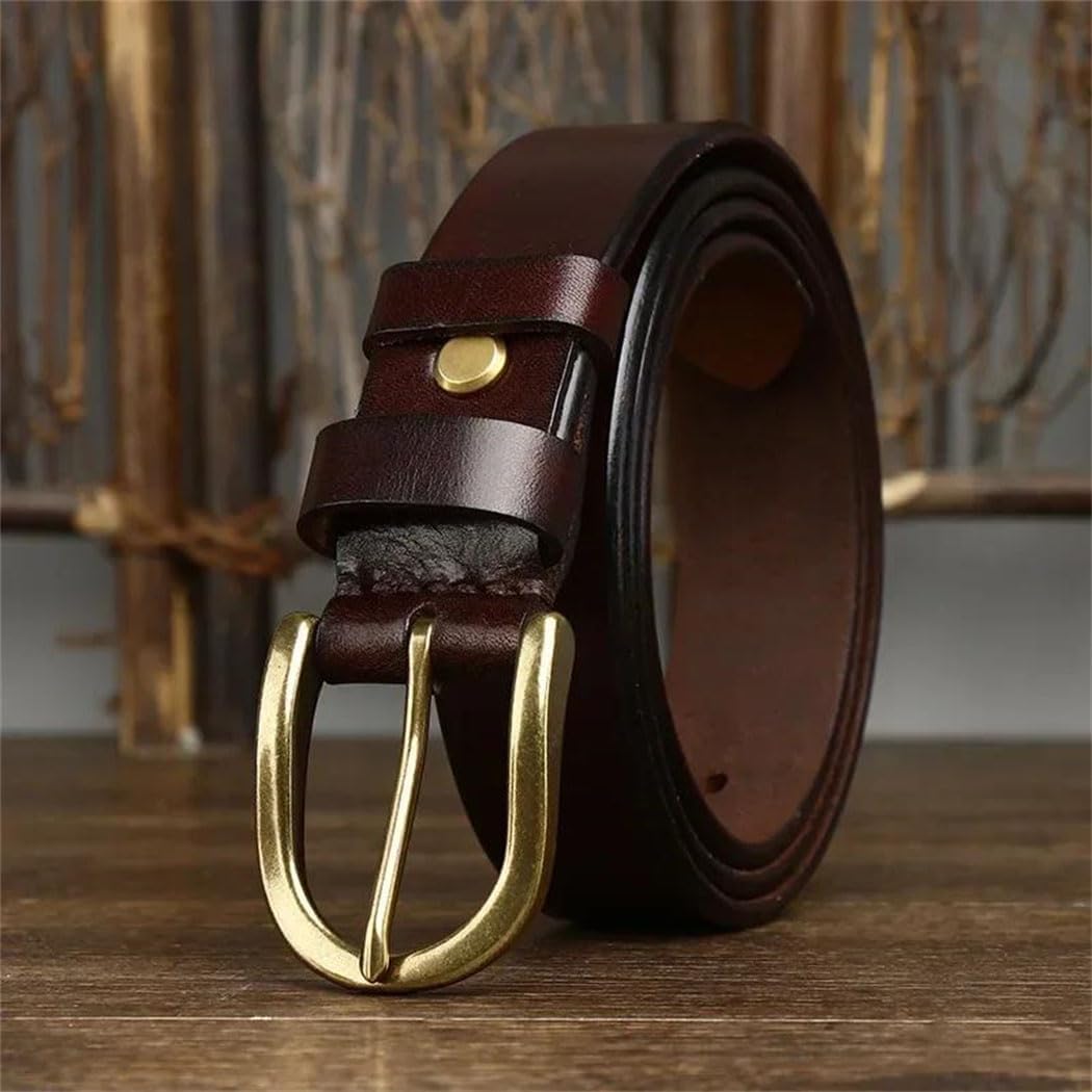 Men's Leather Belt - 3.3 cm Top Grain Leather with Copper Brass Buckle, Western Style