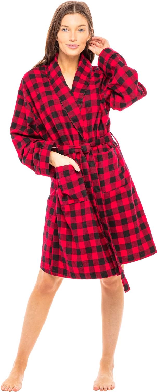 Alexander Del Rossa Women's Short Flannel Robe, Lightweight Cotton ...